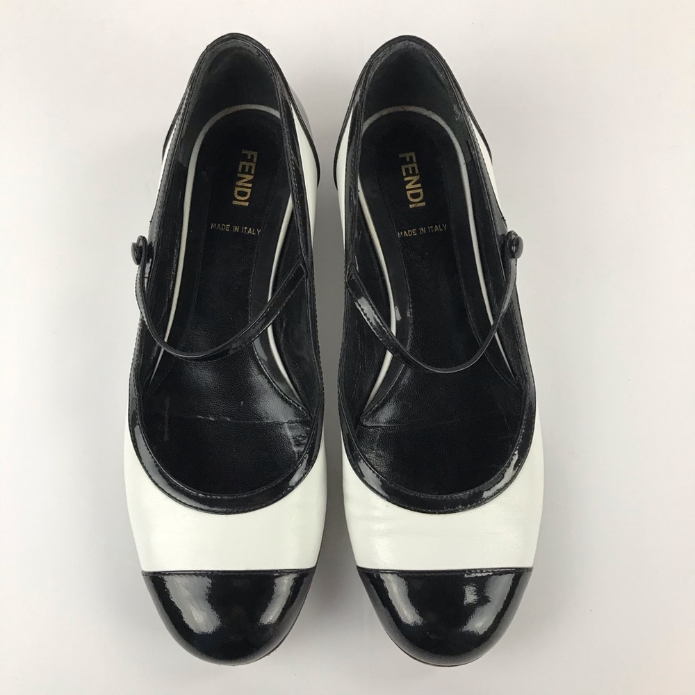 FENDI Vintage White Cap Toe Mary Jane Ballet Flats - Picture 10 of 13